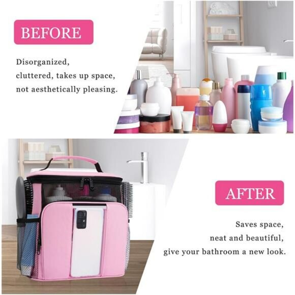 Large Mesh Shower Caddy Travel Toiletry Bag Dorm Makeup Organizer Tote - Picture 4 of 7